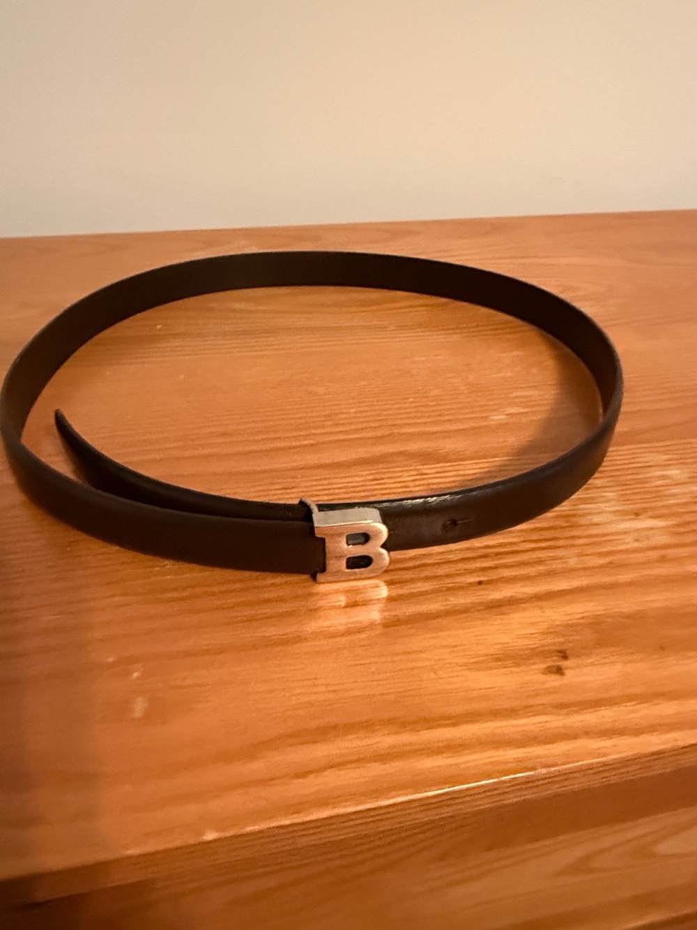 Bally Black Leather Belt with Silver 'B' Buckle